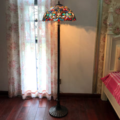 Stained Glass Floor Lamp, 62 Inch with Bowl Shade in Dark Antique Bronze
