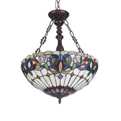 Stained Glass Pendant Light, 3 Lights, Multicolor Shade with Bronze Finish