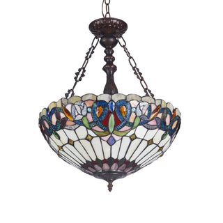 Stained Glass Pendant Light, 3 Lights, Multicolor Shade with Bronze Finish