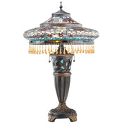 Stained Glass Table Lamp with Polyresin Base in Red, Yellow and Blue