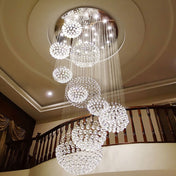 Staircase Chandelier, 13 Lights, Silver with Crystal Spiral Design