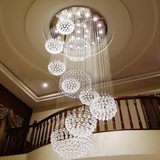 Staircase Chandelier, 13 Lights, Silver with Crystal Spiral Design
