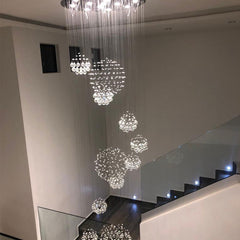 Staircase Chandelier, 13 Lights, Silver with Crystal Spiral Design