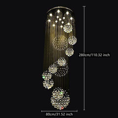 Staircase Chandelier, 13 Lights, Silver with Crystal Spiral Design