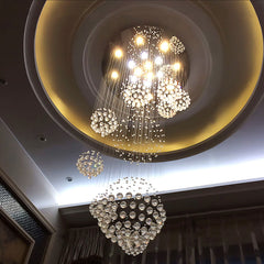 Staircase Chandelier, 13 Lights, Silver with Crystal Spiral Design