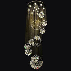 Staircase Chandelier, 13 Lights, Silver with Crystal Spiral Design