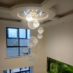 Staircase Chandelier, 13 Lights, Silver with Crystal Spiral Design
