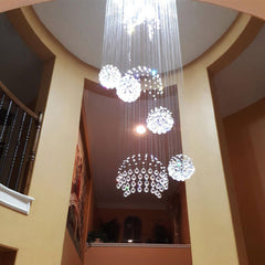 Staircase Chandelier, 13 Lights, Silver with Crystal Spiral Design