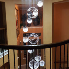 Staircase Chandelier, 13 Lights, Silver with Crystal Spiral Design