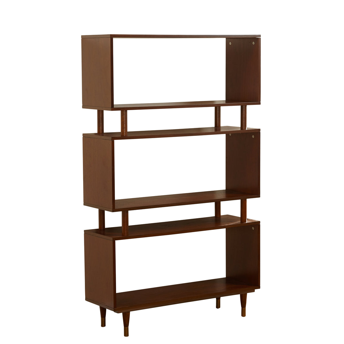 Standard Bookcase, 3-Tier Manufactured Wood in Walnut and Gold