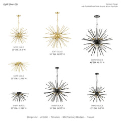 Starburst Chandelier with 13 Lights, Hardwired, 42 In Wide
