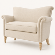 Detail | Close view of the linen upholstery weave and stitching