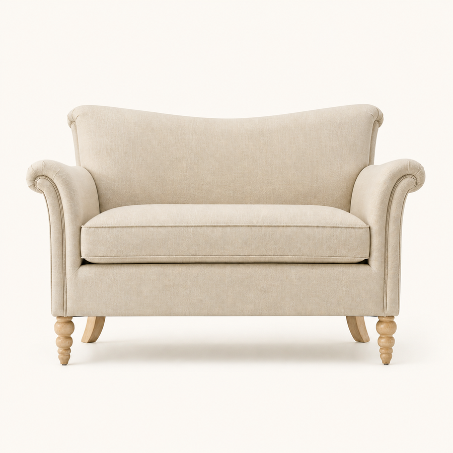 Front | Stipanska linen loveseat facing forward on a neutral studio background