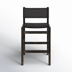 Stool, 30.5 in Seat Height, Black Leather Sling Seat with Charcoal Rubberwood Frame