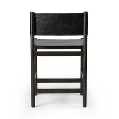 Stool, 30.5 in Seat Height, Black Leather Sling Seat with Charcoal Rubberwood Frame