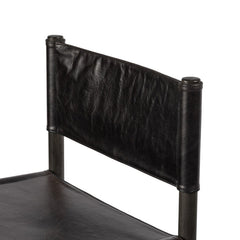 Stool, 30.5 in Seat Height, Black Leather Sling Seat with Charcoal Rubberwood Frame