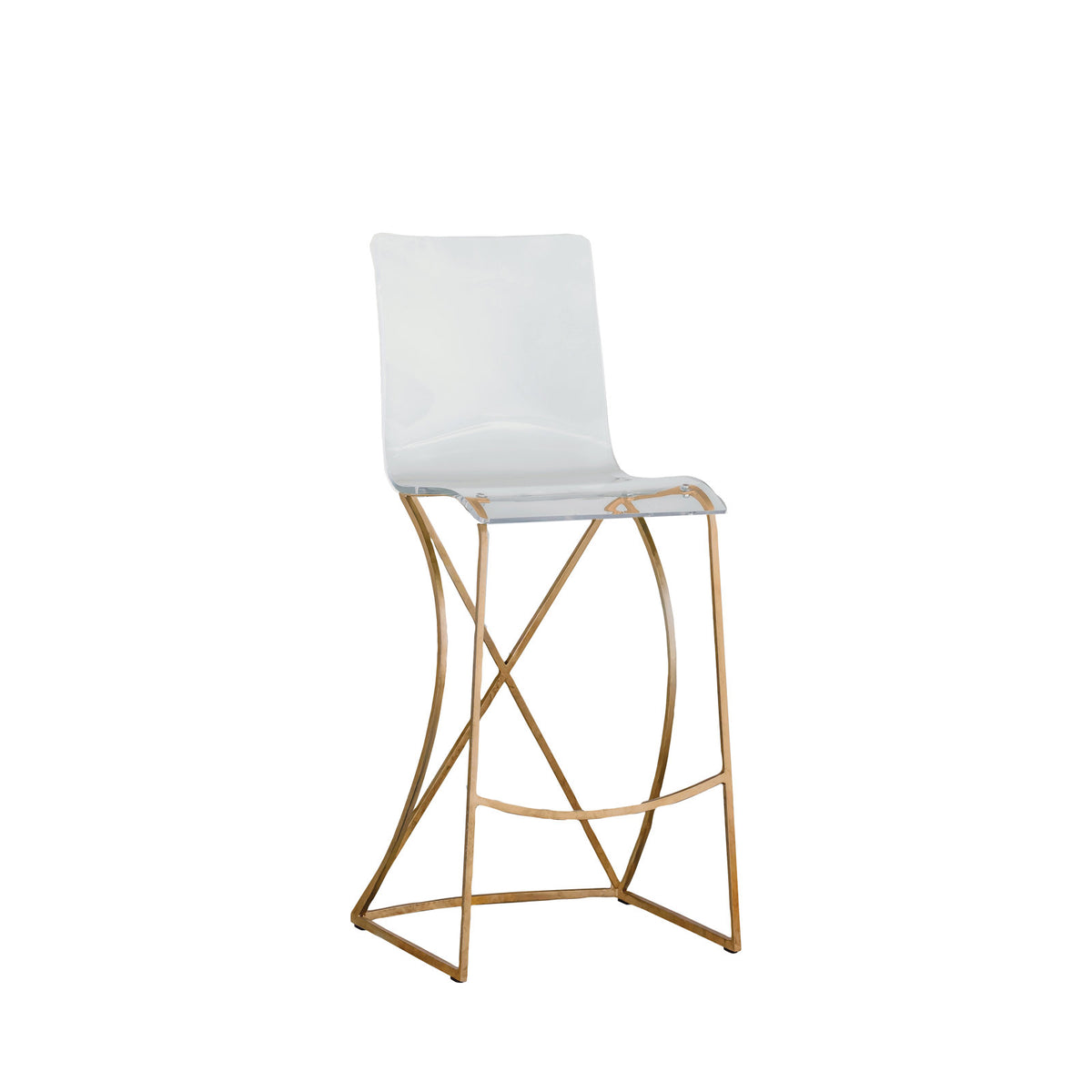 Stool, Clear Acrylic Seat with Wrought Iron Frame and Footrest