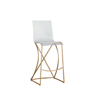 Stool, Clear Acrylic Seat with Wrought Iron Frame and Footrest