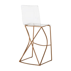 Stool, Clear Acrylic Seat with Wrought Iron Frame and Footrest