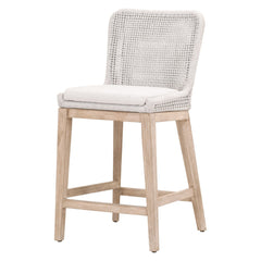 Stool with Back and Footrest, Solid Wood, White Speckle Seat, Natural Gray Base