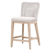 Stool with Back and Footrest, Solid Wood, White Speckle Seat, Natural Gray Base