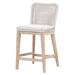 Stool with Back and Footrest, Solid Wood, White Speckle Seat, Natural Gray Base