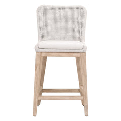 Stool with Back and Footrest, Solid Wood, White Speckle Seat, Natural Gray Base