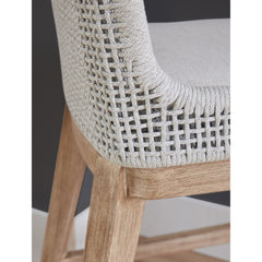 Stool with Back and Footrest, Solid Wood, White Speckle Seat, Natural Gray Base