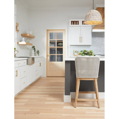 Stool with Back and Footrest, Solid Wood, White Speckle Seat, Natural Gray Base