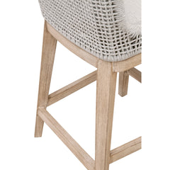 Stool with Back and Footrest, Solid Wood, White Speckle Seat, Natural Gray Base