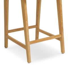 Stool with Woven Leather Seat and Back, Solid Teak Frame, Tan