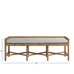 Storage Bench, 62 In W, Brown Wicker with Solid Wood Frame