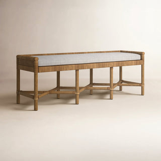 Storage Bench, 62 In W, Brown Wicker with Solid Wood Frame