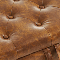 Storage Bench, 63 in W, Brown Faux Leather with Black Wood Legs