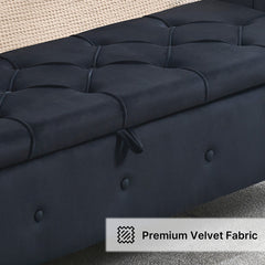 Storage Bench, 66.9 in W, Black Velvet with Nailhead Trim