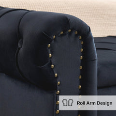 Storage Bench, 66.9 in W, Black Velvet with Nailhead Trim