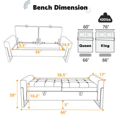 Storage Bench, Beige Velvet with Gold Iron Legs