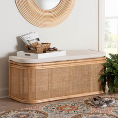 Storage Bench, Brown Rattan with Lift-Top Storage