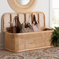 Storage Bench, Brown Rattan with Lift-Top Storage