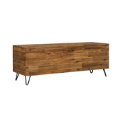 Storage Bench, Flip-Top Seat, Brown Acacia Solid Wood, Black Metal Legs