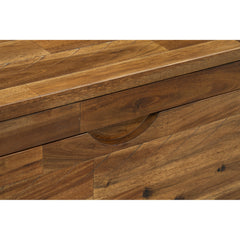 Storage Bench, Flip-Top Seat, Brown Acacia Solid Wood, Black Metal Legs
