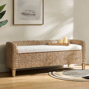Storage Bench in Natural Water Hyacinth with Cushioned Seat