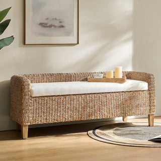 Storage Bench in Natural Water Hyacinth with Cushioned Seat