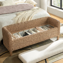 Storage Bench in Natural Water Hyacinth with Cushioned Seat