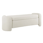 Storage Bench in Performance Velvet with Wood Legs, Ivory