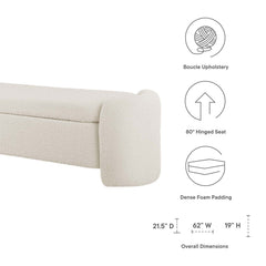Storage Bench in Performance Velvet with Wood Legs, Ivory