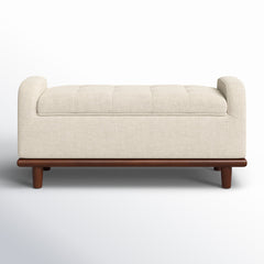 Storage Bench, Tufted Ivory Polyester with Brown Solid Wood Legs