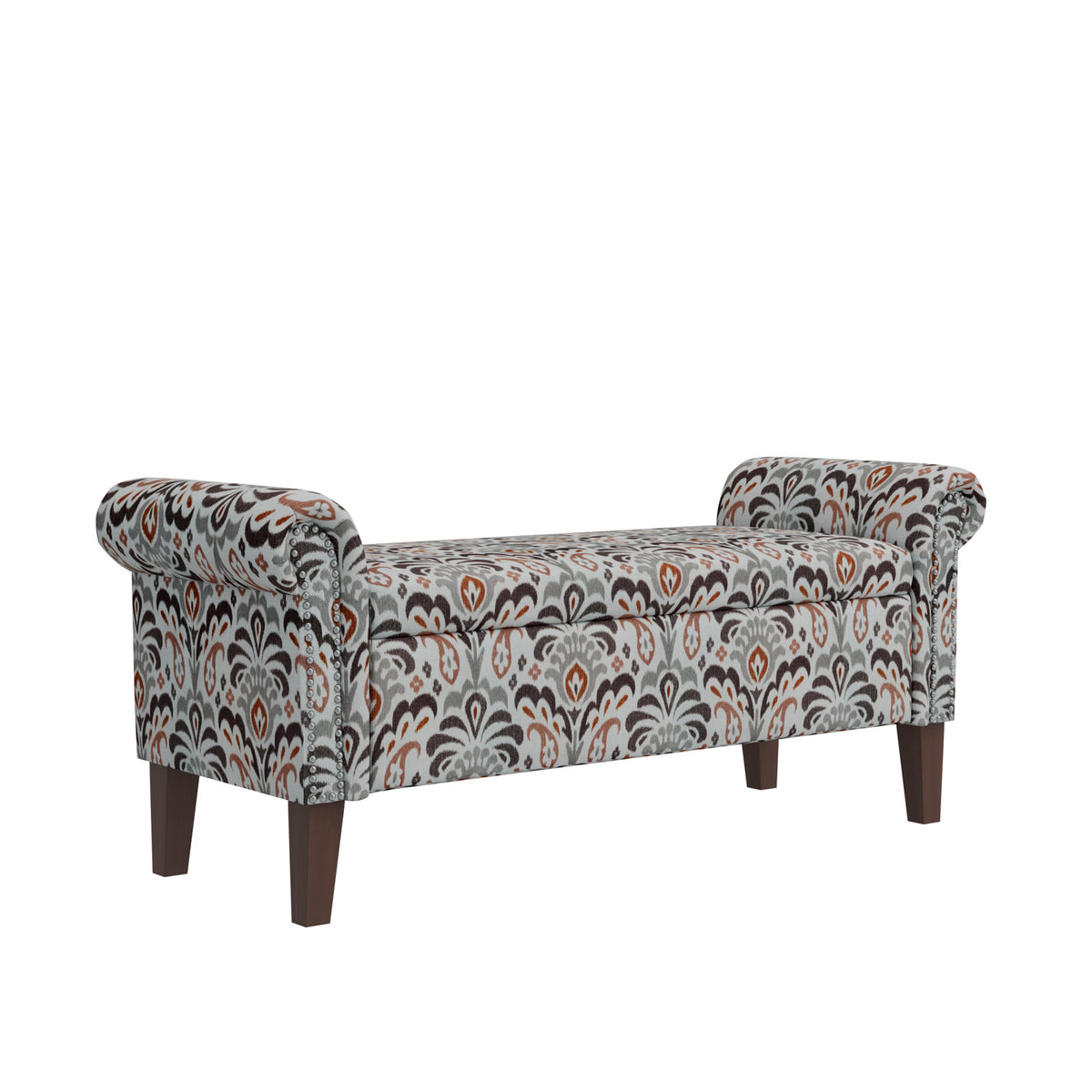 Storage Bench, Upholstered Polyester, 56.5 in W with Solid Wood Legs