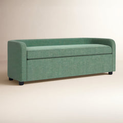 Storage Bench, Upholstered with Flip-Top Seat in Sea Green
