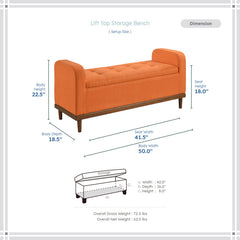 Storage Bench with Lift Top in Orange Fabric
